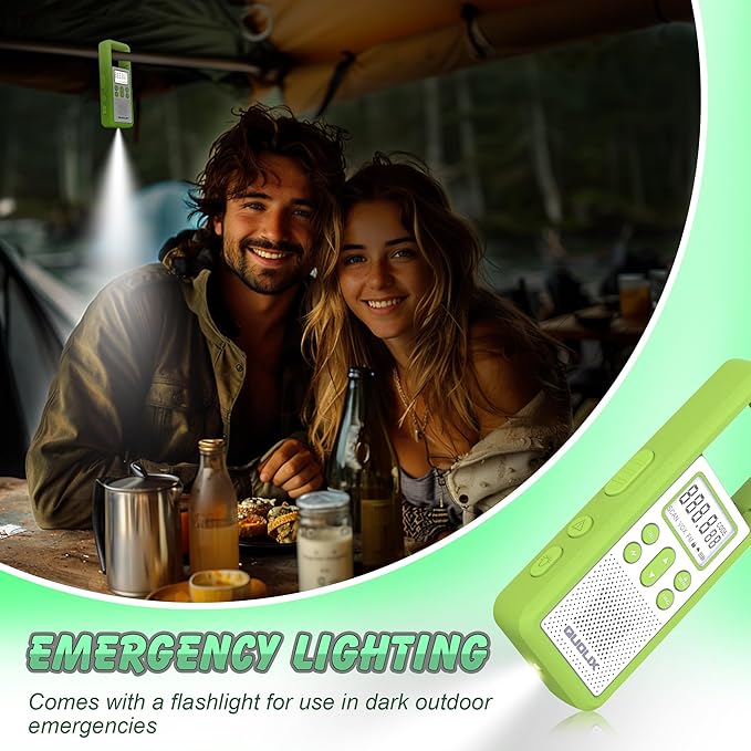 Rechargeable Walkie Talkie for Long Range 2 Pack,with FM/NOAA, Weather Alert, LED Flashlight-USB Charging,Volume Adjustment, Ldeal for Survival Biking Hiking Camping (2Green)
