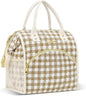 LOKASS Insulated Lunch Bag Women- Reusable 10 L Lunch Box for Women - Leakproof Tote Cooler Bag for Adults Work, Beach, Travel, Picnic （Brown&White Diamond Grid）