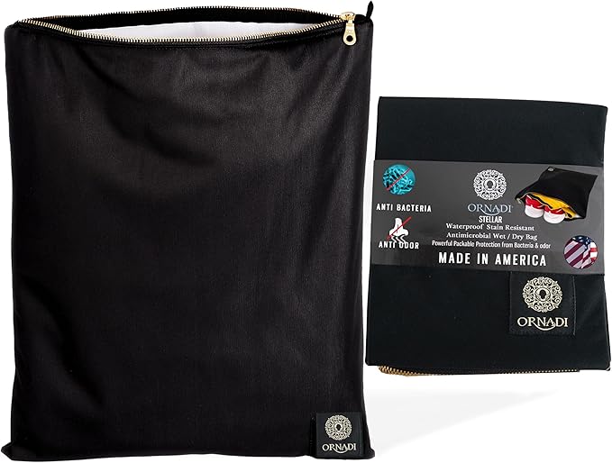 Wet Gym Clothes Bag Waterproof Antimicrobial Sack Inhibits Bacteria & Odor from Dirty Laundry, Swimsuits, Sweaty Shoes for Smell Proof Travel 14 X 17.5" Made in USA by Ornadi