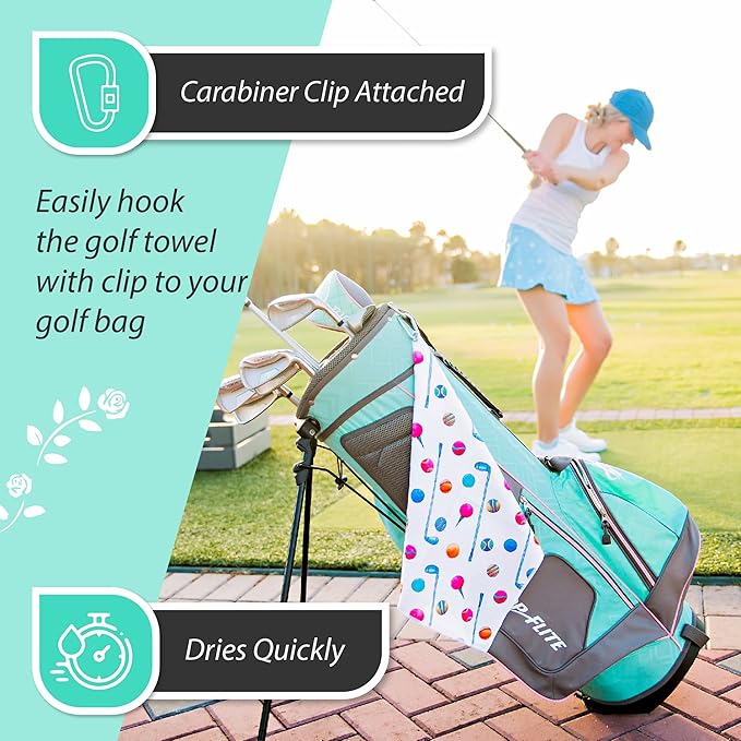 Millie Rose Pickleball Towels in Fashionable Prints - Cute 15x17 inch Microfiber & Cotton Athletic Towels with Carabiner Clip - Pickleball Accessories, Pickleball Gifts (Retro Pickle)
