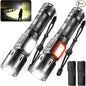 Flashlights 90000 High Lumens 2Pack, LED Flashlight with Holster, Multifunctional Rechargeable Flashlights with 7 Modes, Waterproof, Red Side Light, Bright Flashlights for Camping, Emergencies (3.7)