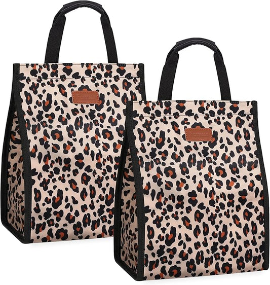 Lunch Bags for Women Insulated Reusable Lunch Tote with Internal Pocket, Lunch Tote bag for Work(Leopard)