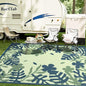 MontVoo Outdoor Rug Waterproof 8x10 ft RV Outdoor Rug for Camping Picnic Mat Outdoor Patio Rug Carpet Plastic Straw Reversible Floral Teal Blue Green