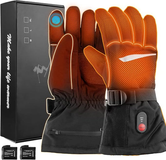 Fohil Heated Gloves for Men Women - Electric Heated Winter Gloves Rechargeable 3200mAh, Waterproof Touchscreen 3 Temperature Level Adjustable Heating Work Gloves for Skiing Motorcycling Hiking