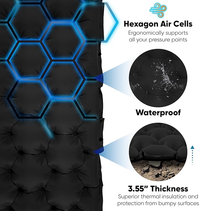 POWERLIX Camping Sleeping Pad, Ultralight Camping Mat with Pillow Built-in Foot Pump Inflatable Sleeping Pads for Camping Backpacking Hiking Traveling Tent