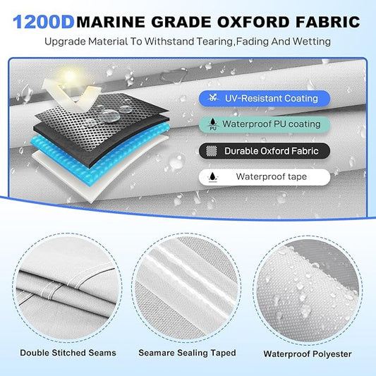 Boat Cover 17-19ft, Bass Tracker Boat Cover with Sand Bag Mooring Kit, 1200D Marine Canvas Waterproof Heavy Duty Boat Covers for 17 feet 18ft 19' Foot V Hull Bass & Runabout Boat,Gray