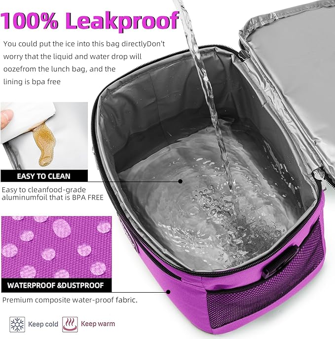 BEIMILY Lunch Bag for Women/Men,Reusable Lunch Box Small Cooler Bag Soft Sided,Leakproof Cooler Bag for Office Work Picnic Beach with Adjustable Shoulder Strap (rose purple), 2311A