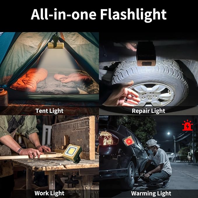 WARSUN 1000 Lumens Rechargeable Work Light – Portable LED Camping Lantern with Tripod Mount, Type-C Charging, Magnetic Base, Hanging Hook, Multi Lighting Modes, for Outdoor, Hiking, Camping