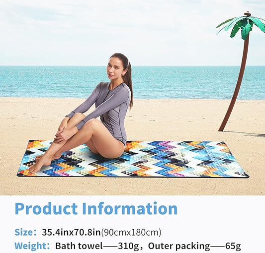Hiturbo 2 Pack Microfiber Beach Towels,(71"x35") Oversized Sand Free Travel Towels Fast Drying Swimming Towel, Lightweight Compact Camping Towel Super Absorbent Pool Towel
