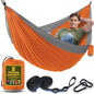 Durable Hammock 500 lb Capacity, Nylon Camping Hammock Chair - Double or Single Sizes w/Tree Straps and Attached Carry Bag - for Travel/Backpacking/Beach/Backyard (Large, Orange & Light Grey)
