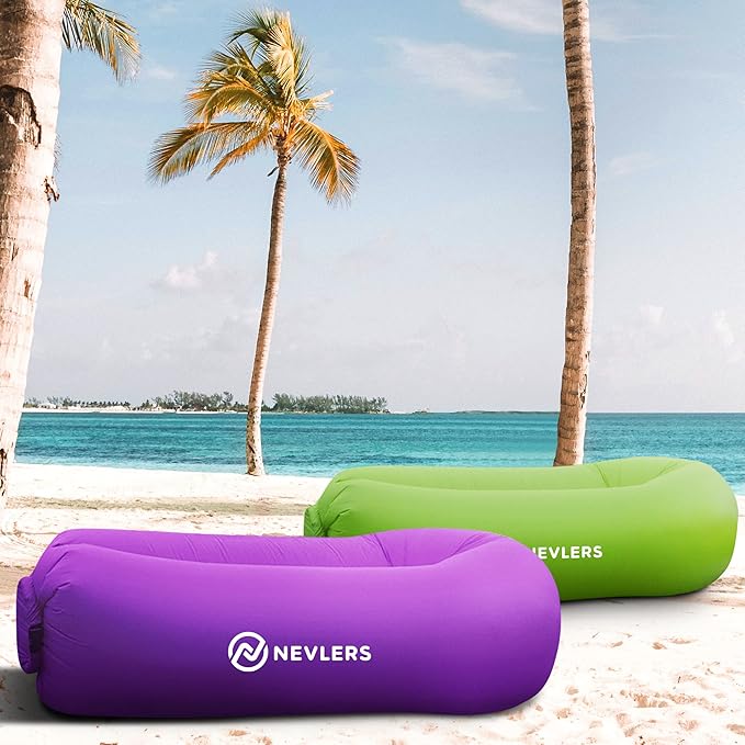 Nevlers 2 Pack Inflatable Loungers Air Sofa Couch | Perfect for Beach Chair Camping Chairs or Portable Hammock |Travel Bag Pouch, Pegs & 3 Pockets| Movie Seating & Camping Accessories Blow Up Lounger