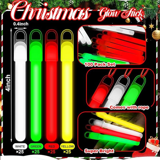 Lewtemi 100 Pack 4'' Halloween Glow Sticks Bulk Light Sticks with Lanyard Individually Wrapped Tactical Military Emergency Glow Stick Party Favors for Halloween, Camping, Hiking, Party