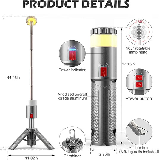 Favourlite Camping Lantern, Telescopic Camping Lantern Rechargeable with 15 Color Temperatures 10000mAh Camping Essentials with Hook Portable Waterproof Lanterns for Power Outages, Emergency, Hiking