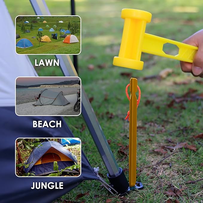Grassman 16 Pack Tent Stakes, 7075 Aluminium Tent pegs, Heavy Duty Lightweight Ground Pegs, Durable and Safe Metal Camping Spikes, Orange