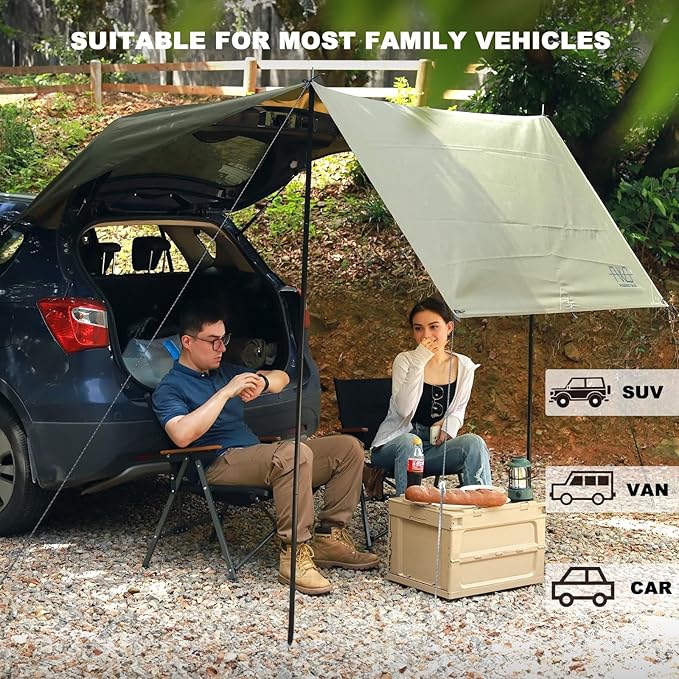 Portable Car Awning for SUV, 10 x 5.6 FT Van Truck Awning for Camping, Needn't Roof Rack Hardwares Waterproof UV50+