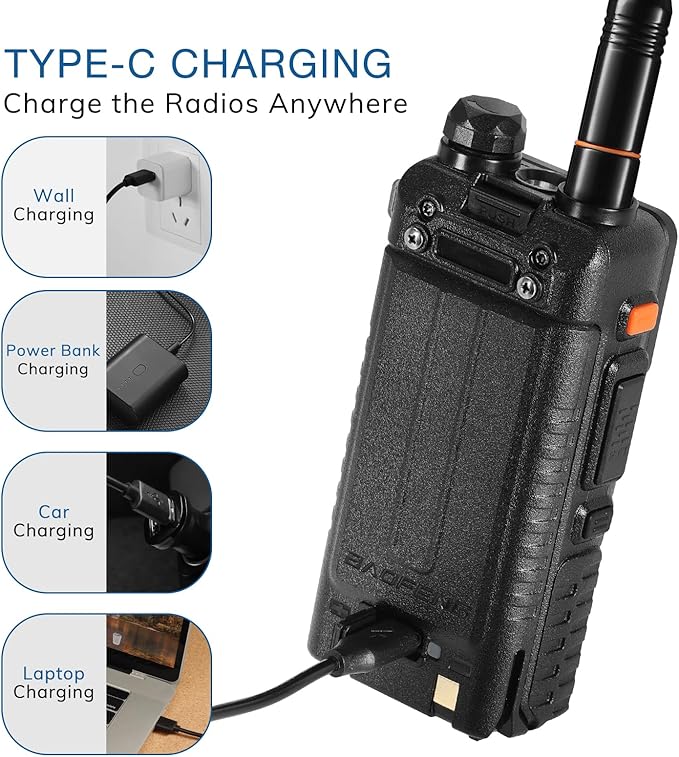 [Chirp Compatible] BAOFENG UV-5G Plus GMRS Handheld Radio, Long Rang Two way radio for Adult, 999 Channels, NOAA Receiver & Scanner, with 2500mAh Battery USB-C Port, 1 Pack