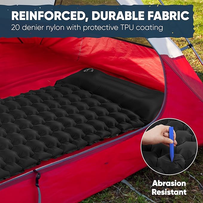 POWERLIX Camping Sleeping Pad, Ultralight Camping Mat with Pillow Built-in Foot Pump Inflatable Sleeping Pads for Camping Backpacking Hiking Traveling Tent