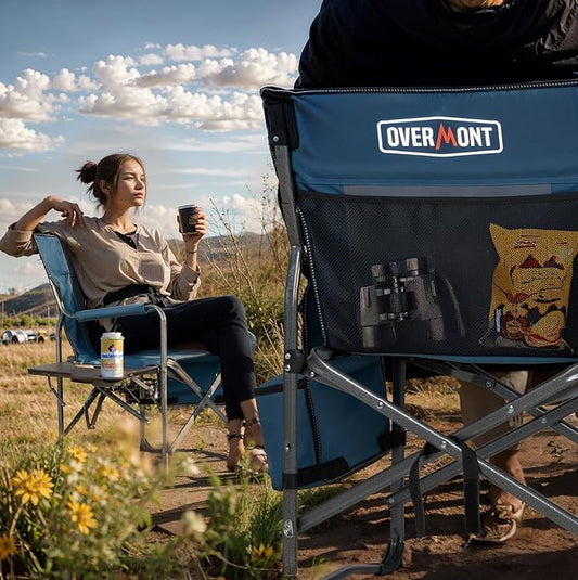 Overmont Oversized Lightweight Camping Chair - Comfortable Heavy Duty Foldable Directors Chairs with Side Table & Cooler Bag for Outside Camp Beach Picnic Lawn and Fishing Supports 400lbs