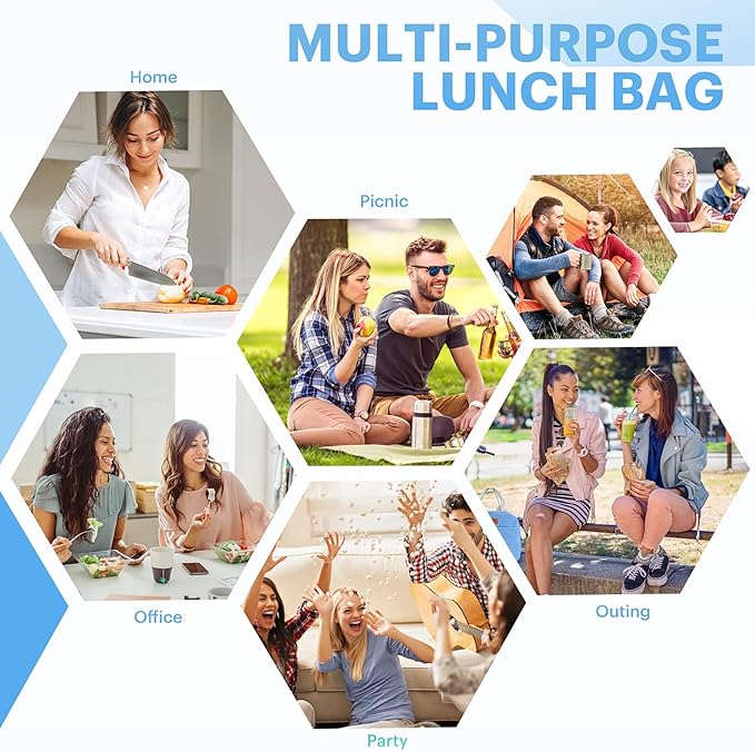 Lunch Bag for Women & Men Adult Insulated Lunch Box, Small Leakproof Cooler Food Lunch Containers Reusable High Capacity Lunch Tote Bags for Work, Travel, Outdoor (Blue)