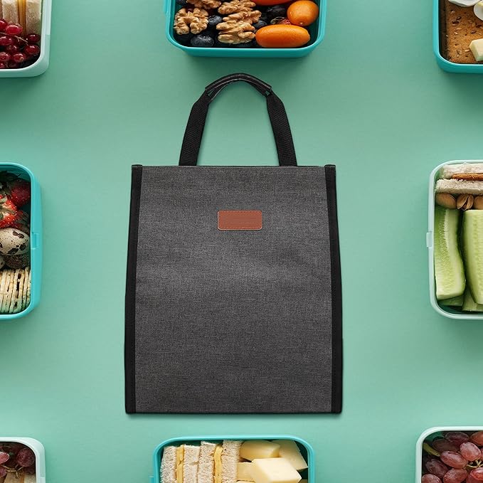 Lunch Bags for Women Insulated Reusable Lunch Tote with Internal Pocket, Lunch Tote bag for Work (Charcoal Grey)