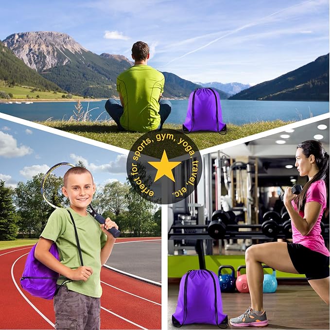 KUUQA 2Pcs Drawstring Backpack Bags Sports Cinch Sack String Backpack Storage Bags for Gym Traveling (Purple)