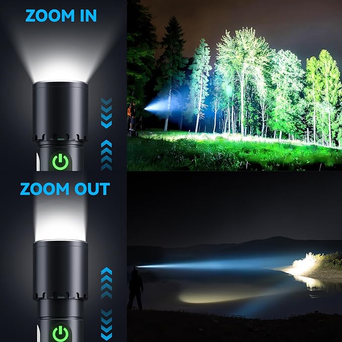 Magnetic Rechargeable Flashlights,2000LM 5000mAh High Lumens Flashlight with 9 Modes,Waterproof, Adjustable,Powerful Flashlight,Multi-Flashlights for Car,Home,Hiking,Camping