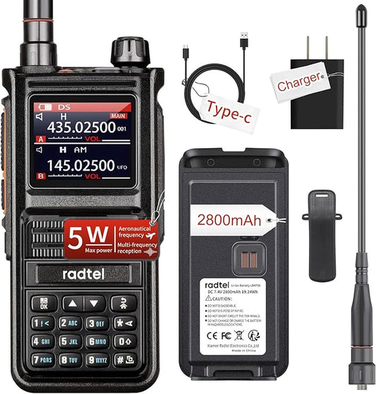 Radtel RT-470X Tri-Band Radio Walkie Talkies 256CH Aviation Air Band Two Way Radio NOAA Police Scanner Marine Long Range Handheld Transceiver USB-C, Wireless Copy Frequency (Standard)