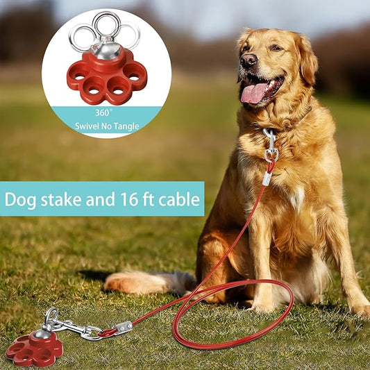 360° Swivel Dog Tie Out Cable and Stake Stainless Steel Heavy Dog Stake 1200 Lbs of Pull Force, Rust Proof No Tangle Holds for Yard Outdoor Camping, Contains Screws (Red)