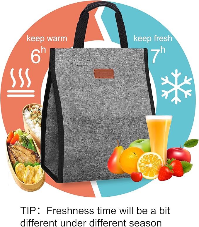 Lunch Bags for Women Insulated Reusable Lunch Tote with Internal Pocket, Lunch Tote bag for Work (Grey