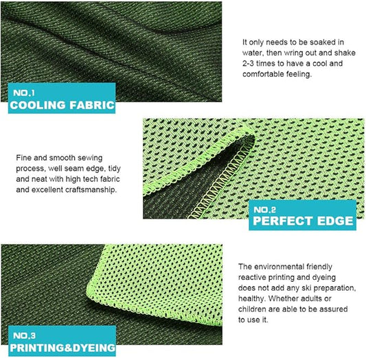 10 Pack Cooling Towels Bulk Microfiber Ice Towel Quick Dry Breathable Chilly Sweat Towel Stay Cool Towel for Neck Face Yoga Gym Workout Running Pilates Beach with Carabin Bag, 40x12'', Green