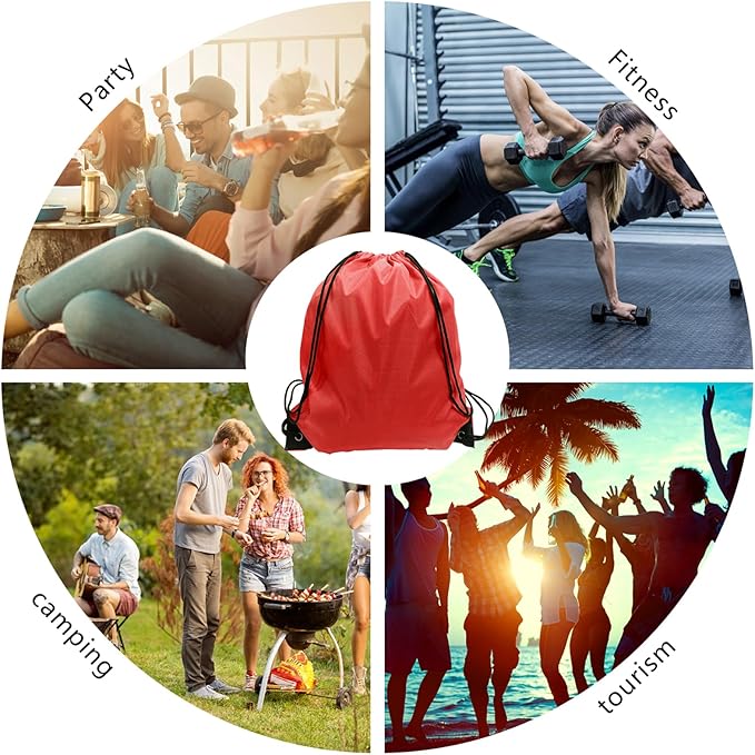 GoodtoU Nylon Backpacks - Drawstring Bags Bulk - Gym, Sport & Travel (Red, 16Pcs)