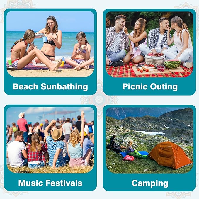 WERNNSAI Beach Blanket - Beach Mat Mandala Beach Blanket 83’’ x 79’’/ 6.5Ft x 7 Ft Waterproof Sandproof Oversized Lightweight Picnic Mat for Adults Outdoor Beach Party Travel Camping Music Festival