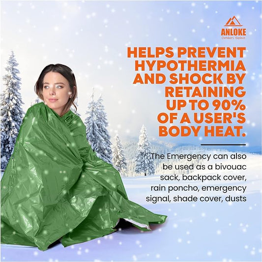 Emergency Blankets Mylar Thermal Blanket (4 Pack) of Space Blanket 82" x62''. Survival Blankets Heavy Duty Camping Gear, First Aid, Green