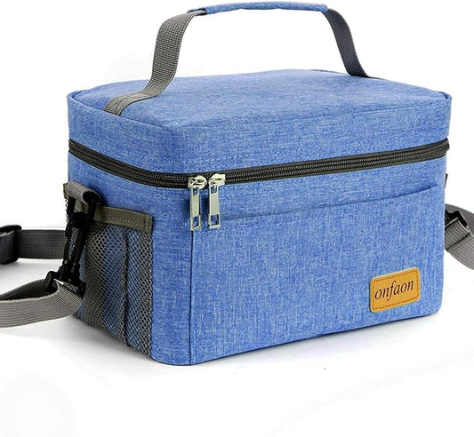 Lunch Bag for Men/Women, Insulated Reusable Lunch Box Leakproof Cooler Tote Bag Freezable with Adjustable Shoulder Strap for Office Work Picnic Beach(Blue)