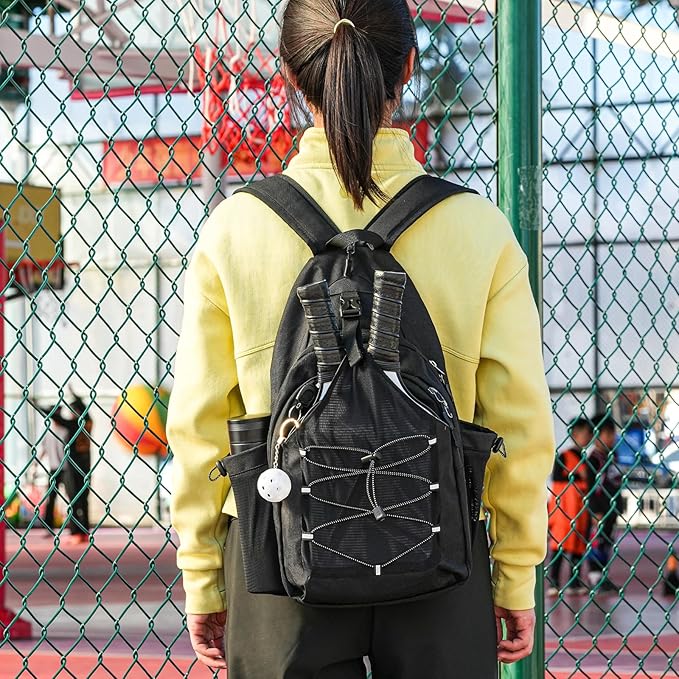 Pickleball Bag with Integrated Hook,18" x 10" Waterproof Pickleball Bags for Women for Men, Backpack & Crossbody Includes Pickleball Storage Bag and Keychain (Black)