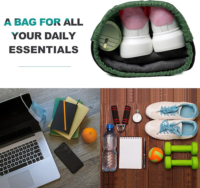 Drawstring Backpack Sports Gym Bag for Women Men Large Size With Two Zipper Pockets and Water Bottle Mesh Pockets