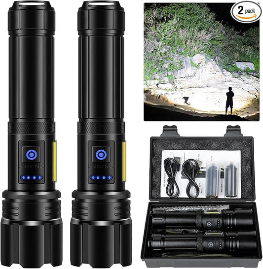 Rechargeable Flashlights High Lumens, Led Flashlight 990000 Lumens Bright Flash Light with 7 Modes, Flashlights for Camping, Home, IPX7 Waterproof (2 Pack)