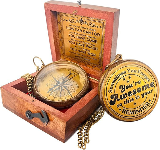 Inspiration Gift for Men Women Engraved Compass - Go Confidently - Thoreau Quote, You're Awesome Employee, Coworker Meaningful Gift for him her