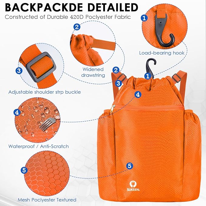 Sukeen Drawstring Backpack Swim Bag Lightweight String Backpack for Beach Pickleball Swimming Pool Gym Workout Gear Sport