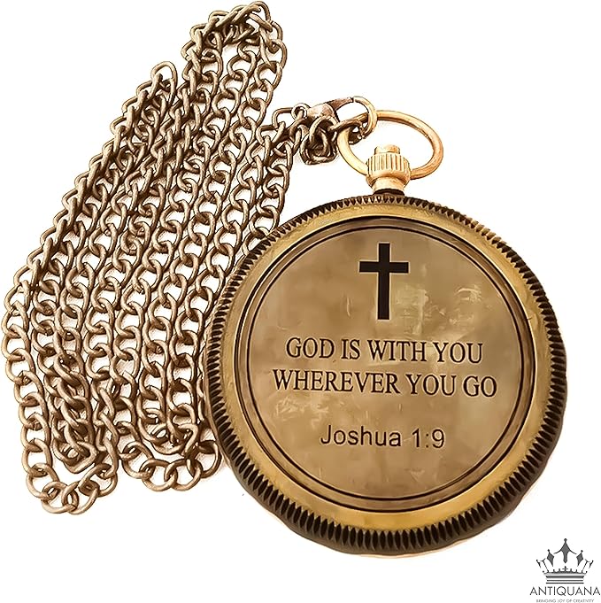God is with You Wherever You Go Engraved Compass with Authentic Leather Case Brass Compass Directional Compass, Baptism Gifts for Boys & Girls, First Communion (BLC2)