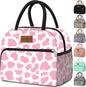 Coobiiya Lunch Bag Women, Lunch Box for Women Adult Men, Small Leak-proof Cute Lunch Tote Large Capacity Reusable Insulated Cooler Lunch Container for Work/Office/Picnic/Travel-Pink Cow