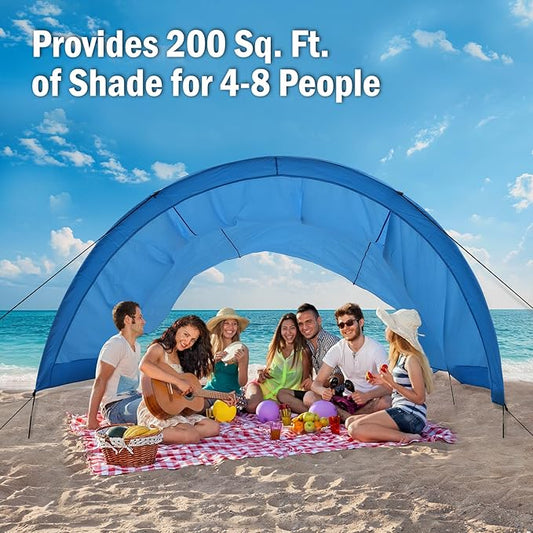 Beach Shade - 200 Sq. Ft Beach Canopy for 4-8 People, Portable Sun Shelter with UV Protection, Lightweight & Easy Setup for Family Outdoor Activities (Light Blue)