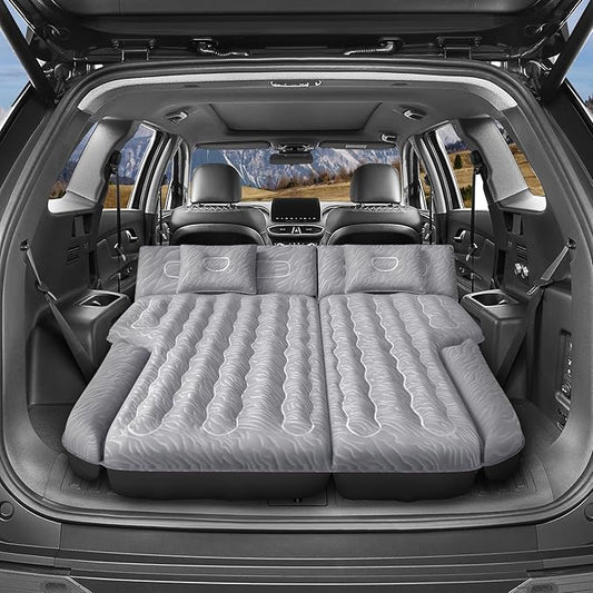 Inflatable SUV Air Mattress: Double-Sided Flocking Car Mattresses for Back SUV, Travel Camping SUV Sleeping Bed Mattress with Air Pump 2 Pillows