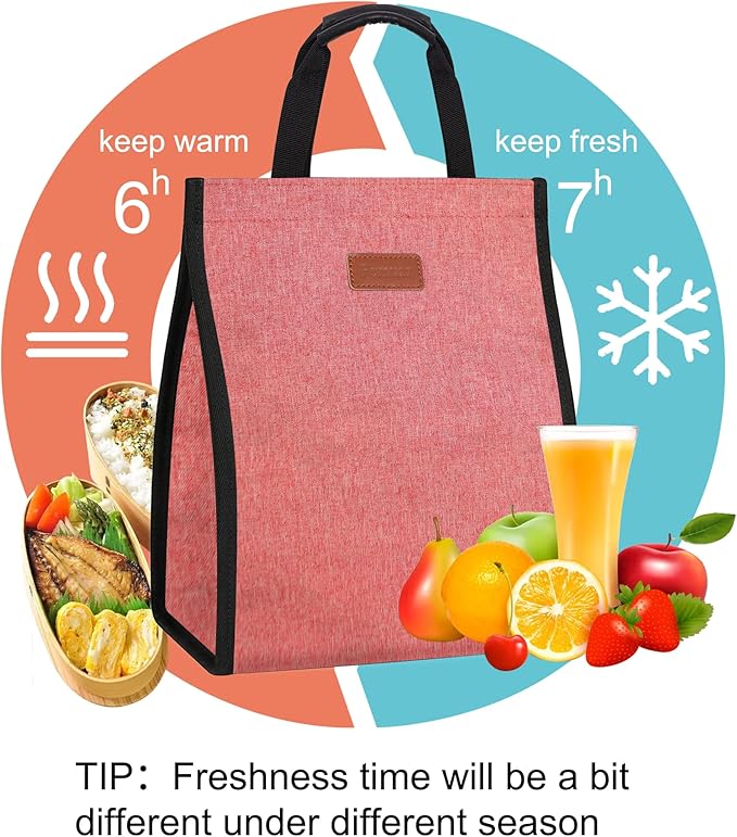 Lunch Bags for Women Insulated Reusable Lunch Tote with Internal Pocket, Lunch Tote bag for Work (Pink)