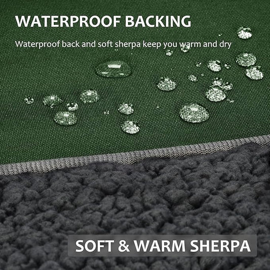 Tirrinia Outdoors Waterproof Throw Blanket, 66”x 90” Sherpa Fleece Stadium Windproof Mat for Boat, Traveling, Camping, Hiking, Football - Machine Washable