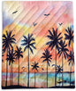 Axolotl Beach Ocean Outdoor Blanket,Palm Trees Parachute Puffy Printed Camping Blanket,Sunset Bird Lightweight Packable Outdoor Blanket,Colorful Oil Painting Blanket for Traveling Beach Cold Weather