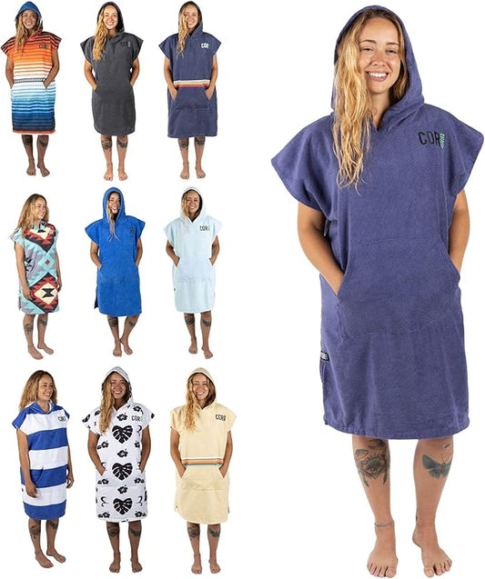 COR Surf Poncho Changing Towel Robe with Hood and Front Pocket | Thick Quick Dry Microfiber Wetsuit Poncho Towel for Surfing Beach Pool Swim (Medium, Cobalt)