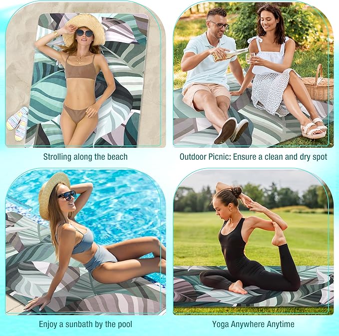 HYSEAS Lightweight Ultra-Thin Beach Towel, Oversized 78"X35" for Adult - Sand Free, Quick Dry, Perfect for Swimming, Beach, Travel, Camping, Essential Beach Accessory & Vacation, Tropical Rainforest