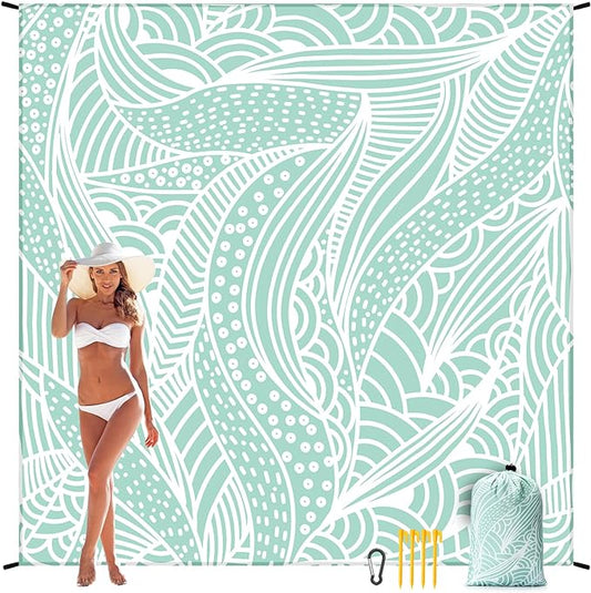 Beach Blanket, Sandproof Beach Mat, Waterproof Quick Drying Lightweight Outdoor Picnic Mat 79" X 83" for 2-4 Adults with Pocket for Travel, Camping, Hiking