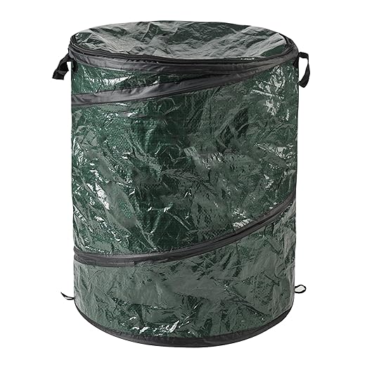 Wakeman Collapsible Trash Can - Pop Up 44-Gallon Outdoor Portable Garbage Bag Holder with Zippered Lid - Recycle Bin for Camping or Parties (Green)